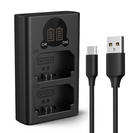 K&F Concept KF28.0010V1 - ładowarka dwukanałowa do akumulatorów NP-FZ100, porty Micro USB i Type-C_1